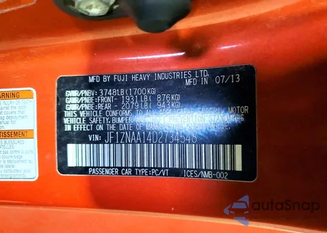 2013 Scion Fr-S Base из США, поврежденный, VIN JF1ZNAA14D2734548